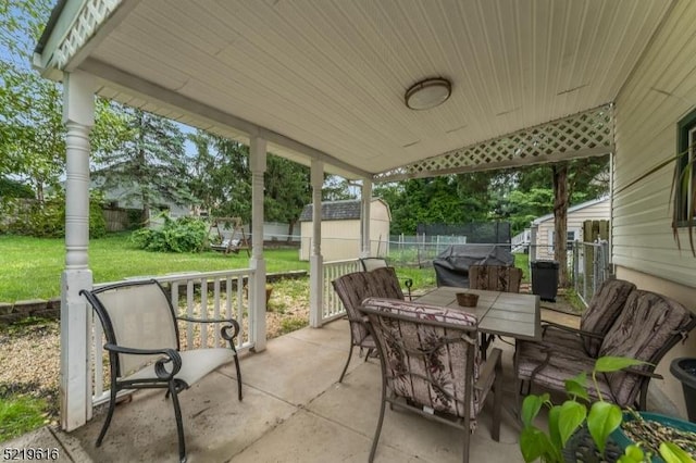 740 Mountain Ave, Bridgewater Twp, NJ 08805 - fenced backyard featuring a storage unit, outdoor dining space, and a patio area