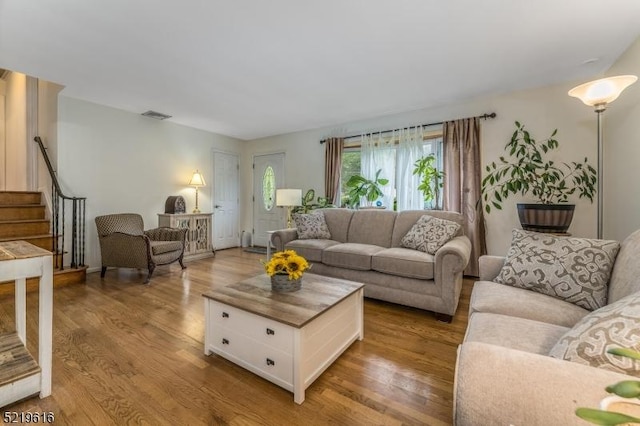 740 Mountain Ave, Bridgewater Twp, NJ 08805 - living room featuring wood finished floors and stairs