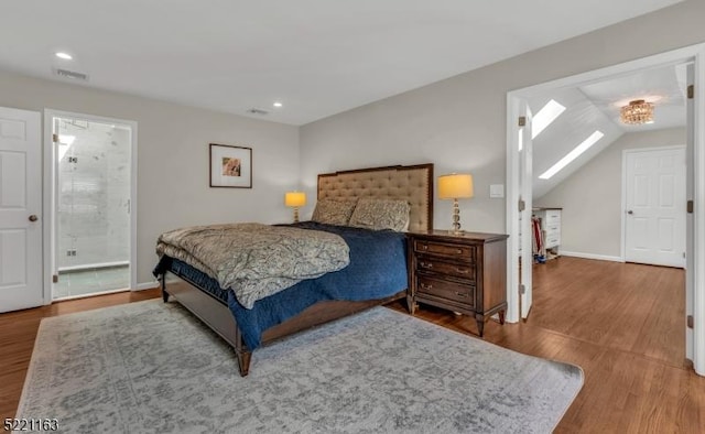 18 Cider Mill Ln, Washington Twp, NJ 07865 - bedroom with wood finished floors, recessed lighting, a skylight, lofted ceiling, and baseboards
