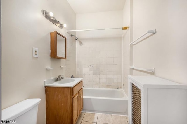 full bath featuring shower / washtub combination, vanity, toilet, and tile patterned floors