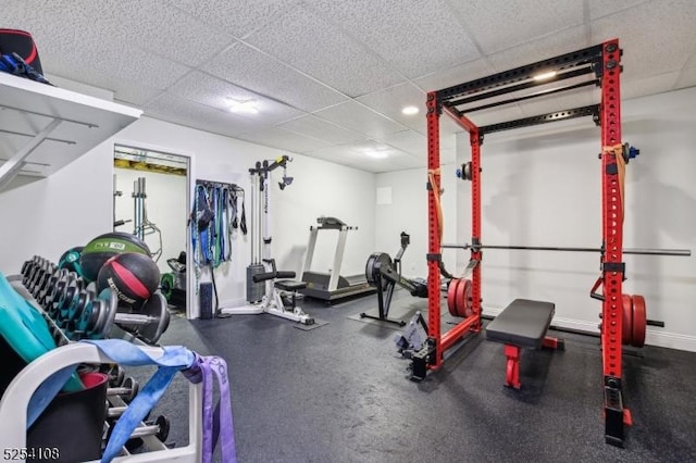 30 Clairvaux Ct, Bernards Twp, NJ 07920 - exercise room featuring a drop ceiling and baseboards