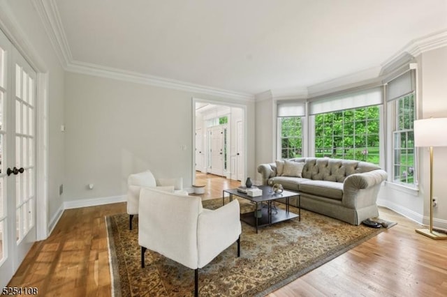 30 Clairvaux Ct, Bernards Twp, NJ 07920 - living room featuring crown molding, baseboards, and wood finished floors