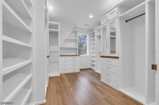 walk in closet featuring light wood-type flooring