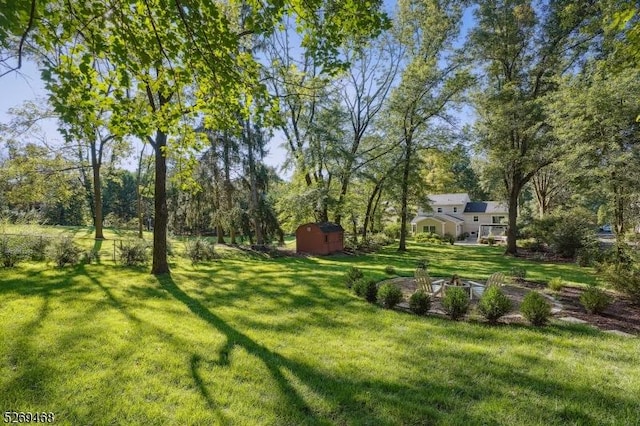 view of yard with a storage unit and an outbuilding