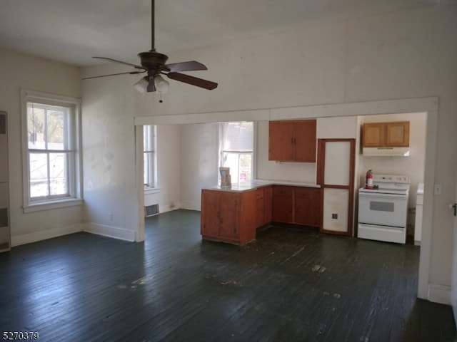 kitchen featuring electric range, dark hardwood / wood-style flooring, and a wealth of natural light