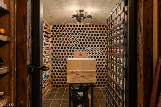 wine cellar featuring dark tile patterned floors