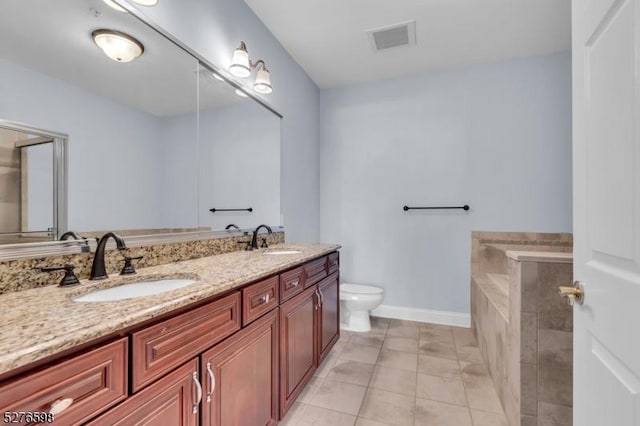 1103 Enclave Cir, Franklin Twp, NJ 08873 - bathroom featuring a bath, double vanity, toilet, baseboards, and tile patterned floors