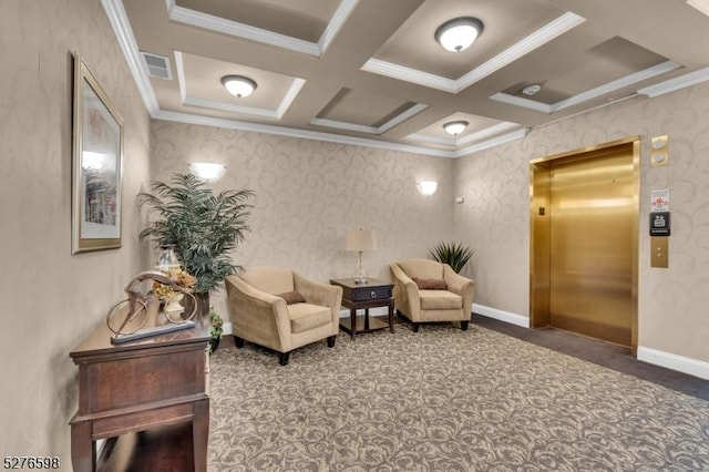 1103 Enclave Cir, Franklin Twp, NJ 08873 - common area with coffered ceiling, crown molding, and beam ceiling