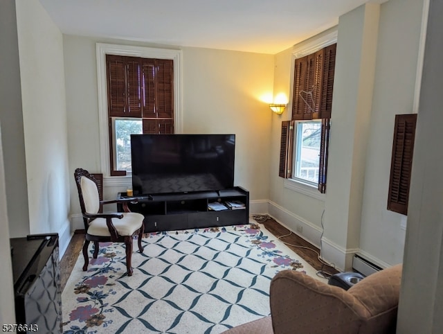 living area with dark hardwood / wood-style flooring