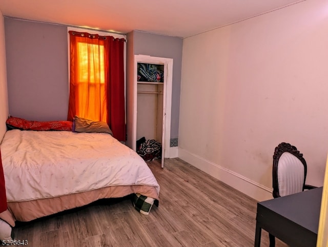 bedroom featuring a closet and hardwood / wood-style floors