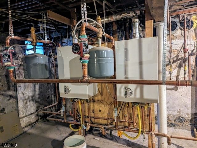 utility room with tankless water heater