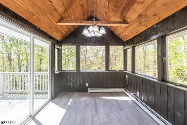 4 Amicalola Dr, Vernon Twp, NJ 07422 - unfurnished sunroom featuring beam ceiling, baseboard heating, and a notable chandelier