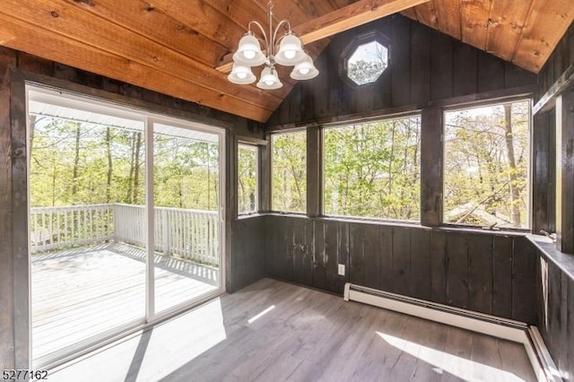 4 Amicalola Dr, Vernon Twp, NJ 07422 - unfurnished sunroom with baseboard heating and ceiling fan with notable chandelier
