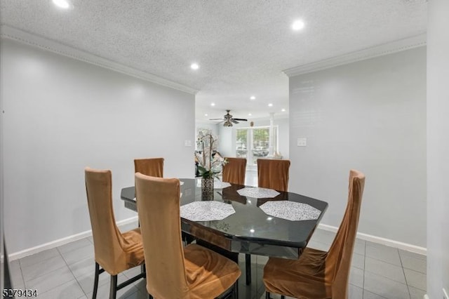 193 Columbus Dr Unit 193, Franklin Twp, NJ 08823 - dining area with ornamental molding, recessed lighting, light tile patterned flooring, a ceiling fan, and baseboards