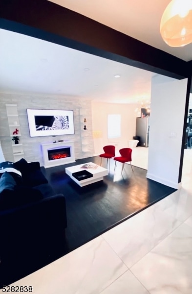 living room with tile flooring