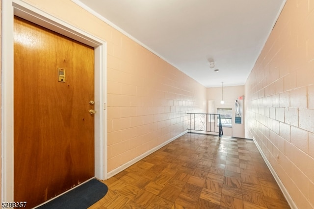 interior space with parquet flooring