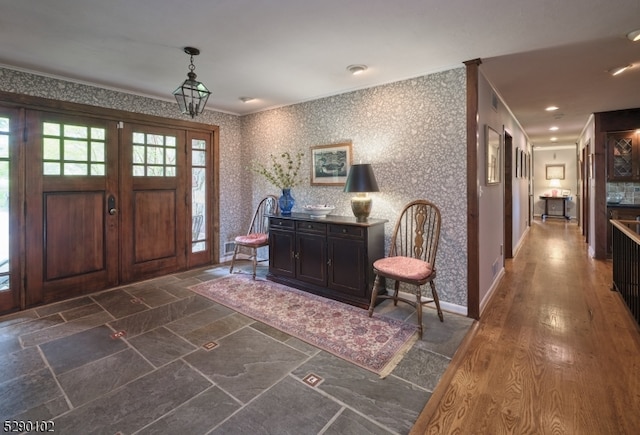 foyer featuring dark hardwood / wood-style flooring