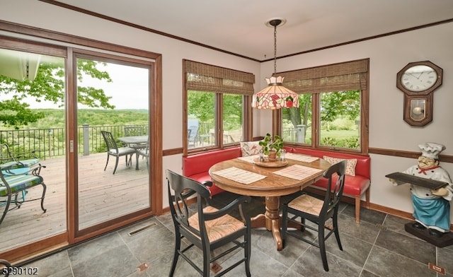 tiled dining area with ornamental molding