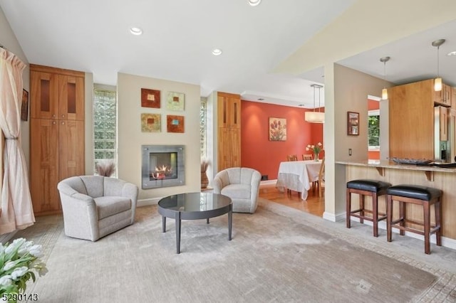 268 Stonehouse Rd, Bernards Twp, NJ 07920 - living room with a glass covered fireplace and recessed lighting