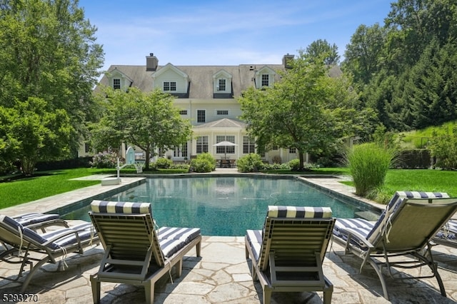 view of swimming pool with a patio