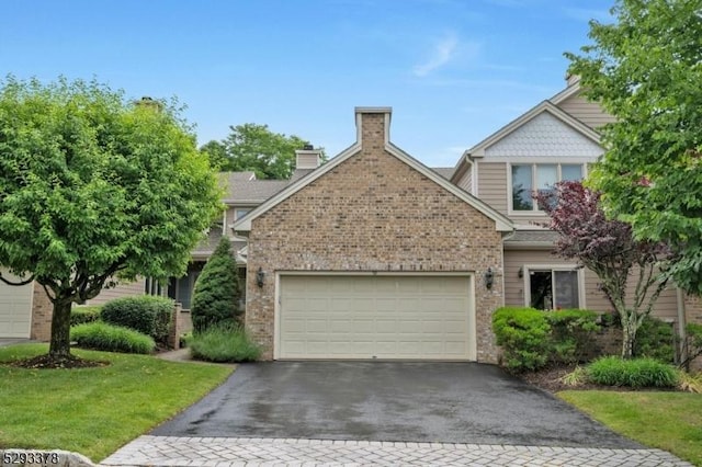 view of front of home featuring driveway, brick siding, and an attached garage