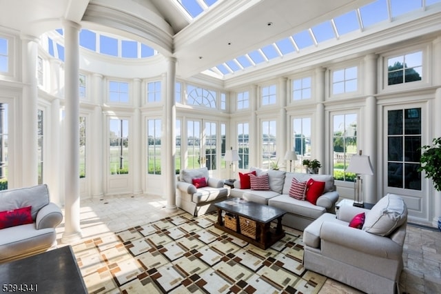 sunroom with decorative columns