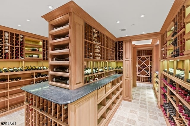 wine room with light tile floors