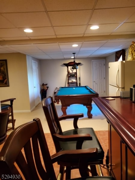 playroom with billiards and a drop ceiling