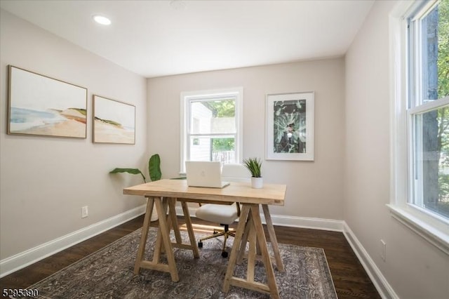 office with dark hardwood / wood-style floors