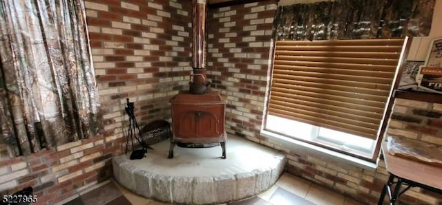 room details featuring a wood stove