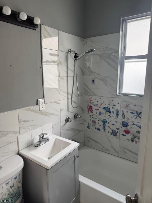 70 Campfield St, Irvington Twp, NJ 07111 - full bath with tile walls, shower / tub combination, toilet, and vanity