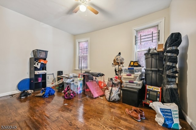 interior space featuring ceiling fan and hardwood / wood-style floors