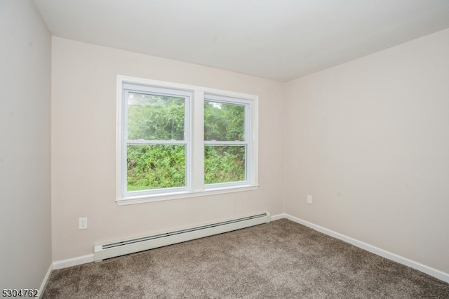 empty room featuring carpet and baseboard heating