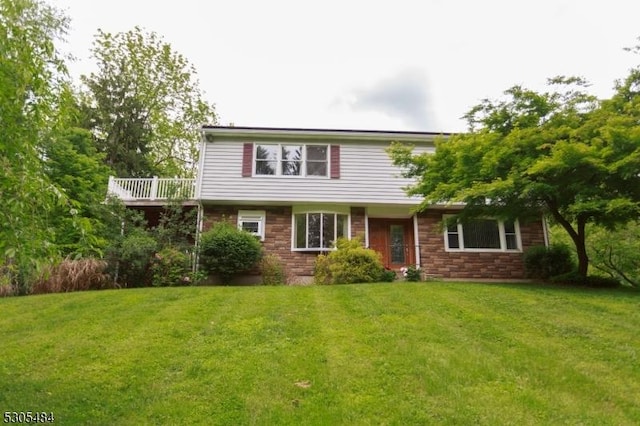 47 Sarepta Rd, White Twp, NJ 07823 - view of front of property featuring stone siding and a front lawn