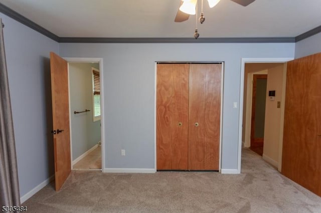 47 Sarepta Rd, White Twp, NJ 07823 - unfurnished bedroom featuring crown molding, carpet floors, baseboards, a closet, and ceiling fan