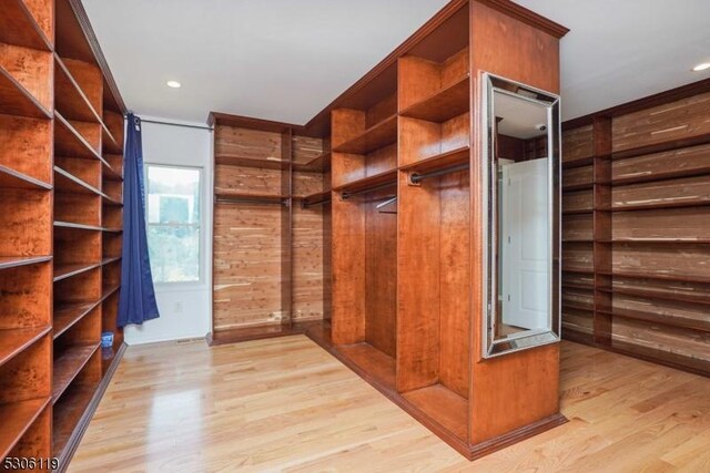 spacious closet featuring light hardwood / wood-style flooring