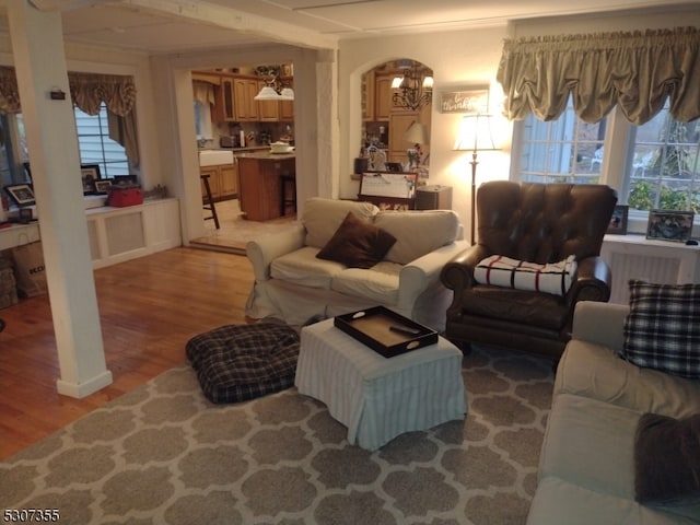 living room featuring light hardwood / wood-style flooring