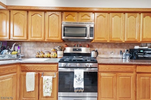 kitchen featuring appliances with stainless steel finishes, sink, and tasteful backsplash