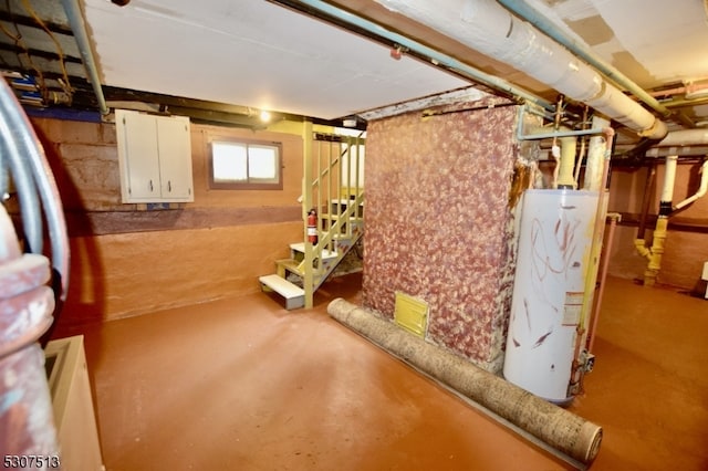 basement featuring water heater