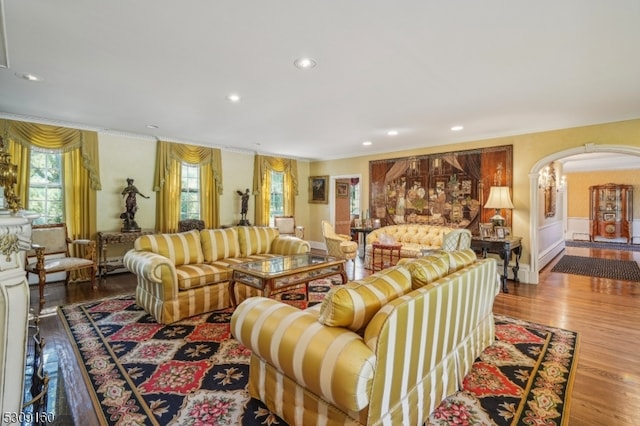 living room with hardwood / wood-style flooring