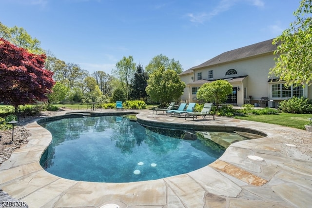 view of swimming pool with a patio area