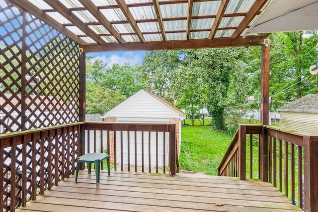 deck featuring a lawn