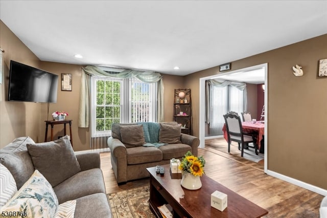 living room with hardwood / wood-style flooring