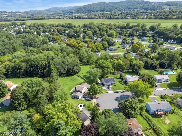 birds eye view of property with a mountain view