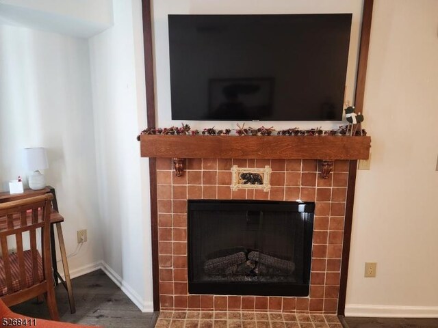 room details with a tile fireplace