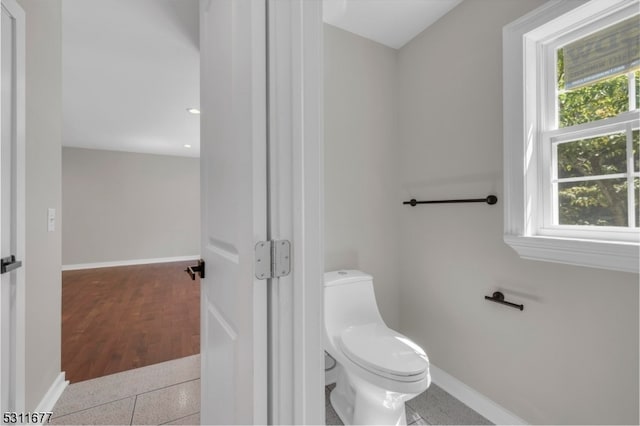 bathroom with wood-type flooring and toilet