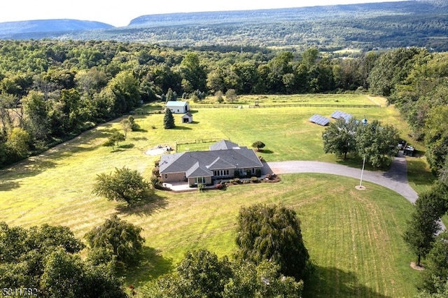 birds eye view of property featuring a mountain view