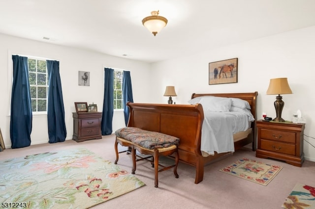 carpeted bedroom with multiple windows