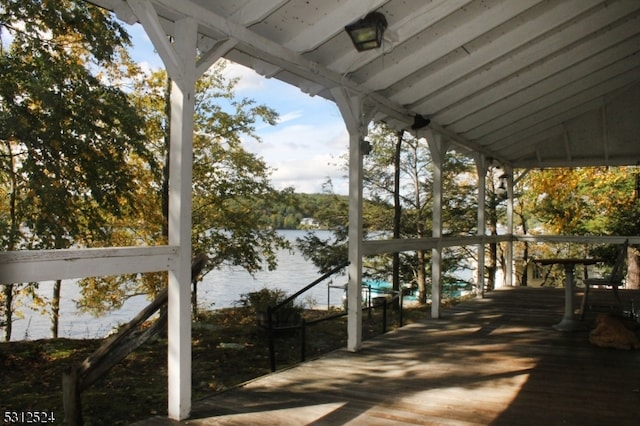 deck with a water view