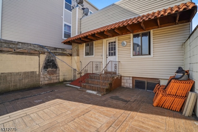 exterior space featuring a wooden deck